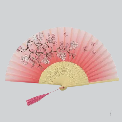 Éventail Mariée Shibayama rose avec fleurs de cerisier, touche d’élégance japonaise