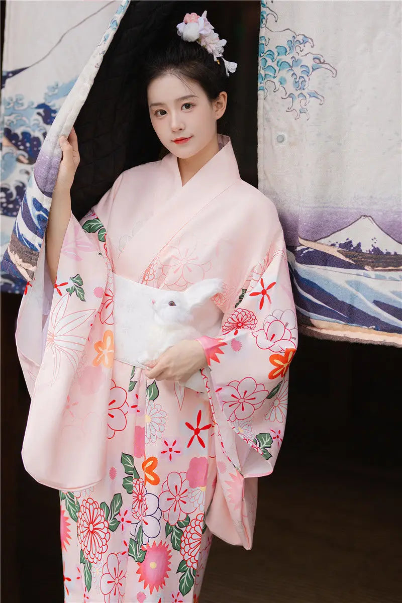Kimono japonais femme rose | nakatsugawa