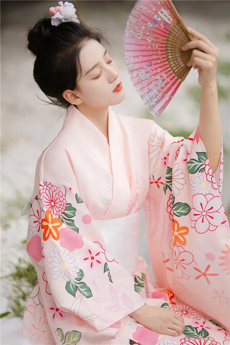 Kimono japonais femme rose | nakatsugawa
