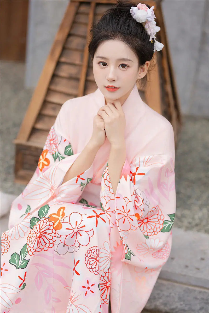 Kimono japonais femme rose | nakatsugawa