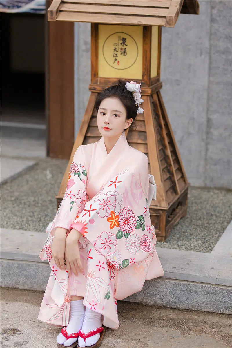 Kimono japonais femme rose | nakatsugawa