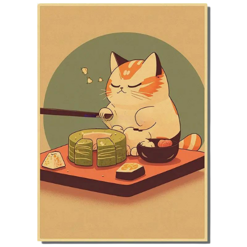 Affiche Japonaise - Gros Chat Kawaii