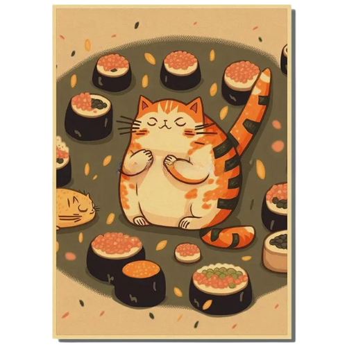 Affiche Japonaise  Chat Gourmand