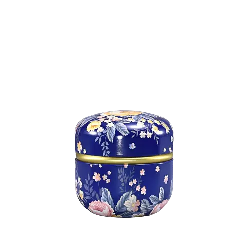 Boite à Thé Japonaise Céramique bleu marine avec motif fleurs japonaise