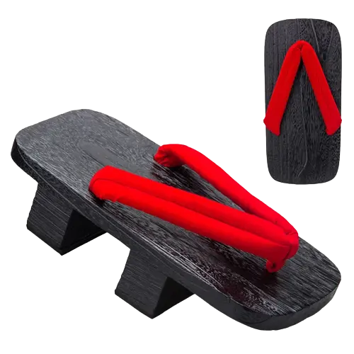 Chaussures Japonaises Geta noir avec bretelle rouge