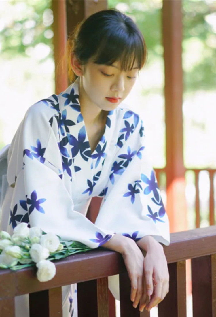 Kimono femme japon bleu blanc | misato