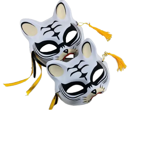 Masque Chat Japonais Noir et Blanc noir et kitsune blanc
