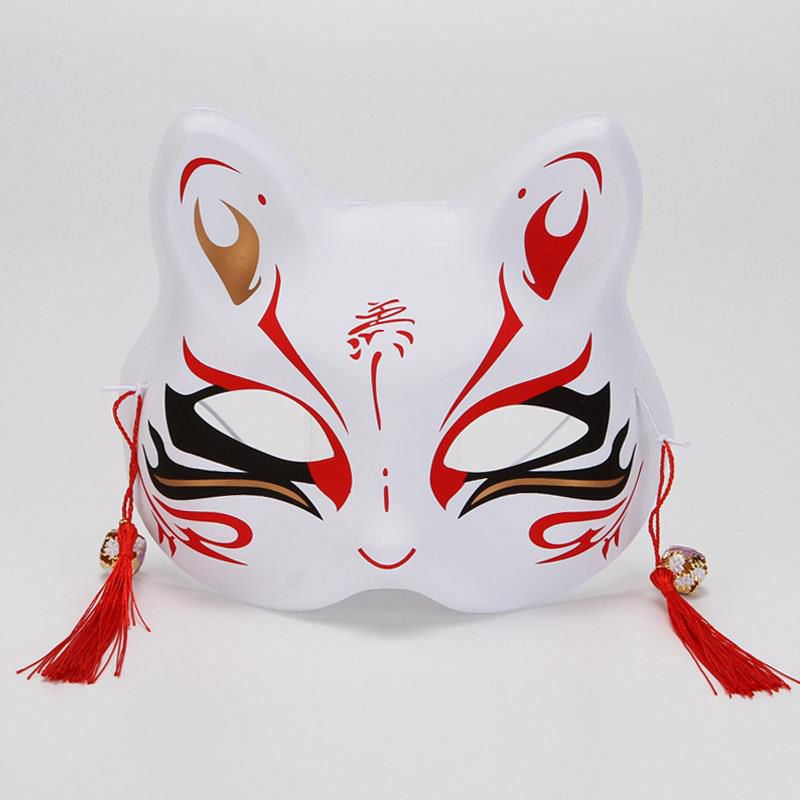 Masque chat japonaise blanc et rouge | kyonan