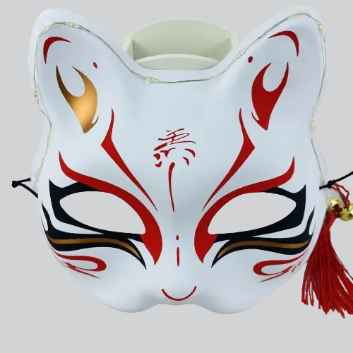 Masque chat japonaise blanc et rouge | kyonan