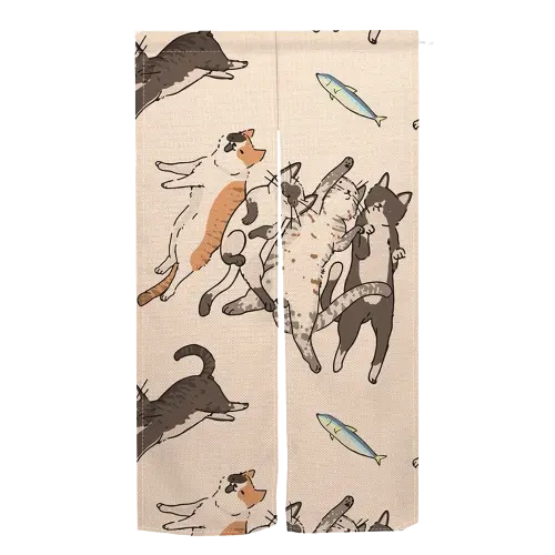 Noren Japonais Traditionnelle trio de chat allonger avec des poissons a porté