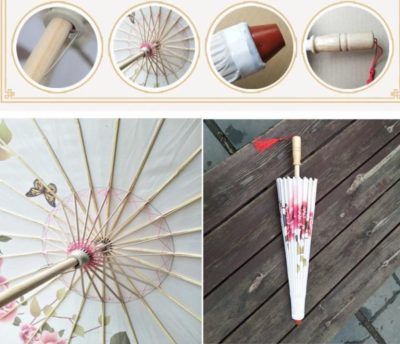 Parasol traditionnel en papier avec motif de fleurs de cerisier.