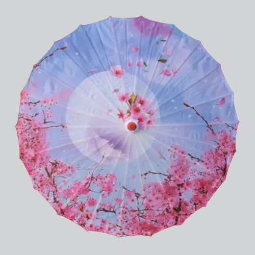 Parasol traditionnel japonais en papier décoré de fleurs de cerisier.