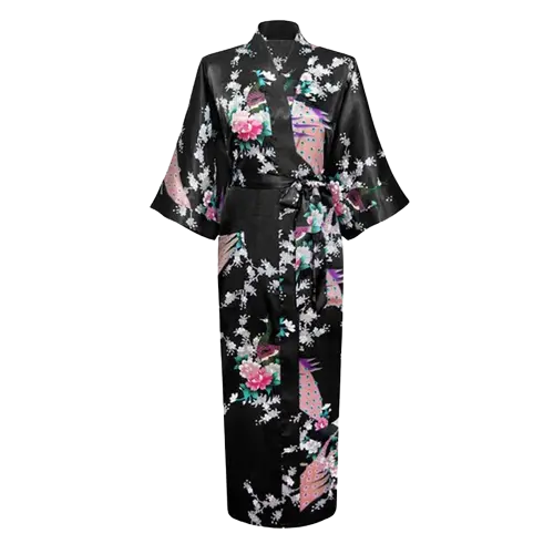 Robe Inspiration Japonaise noir avec des motifs floral rose 