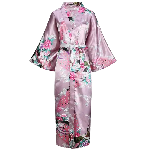 Robe Japonaise Sublime rose avec des motifs vert rose et blanc