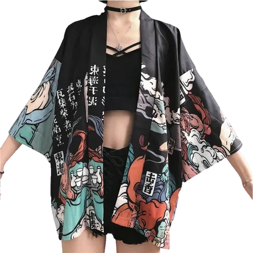 Veste Style Kimono Noir ouvert